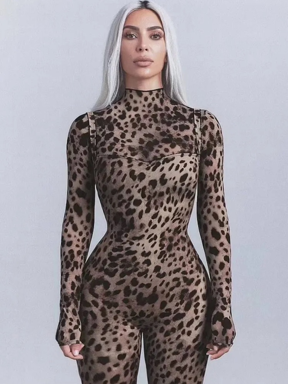 SKIMS x Dolce&Gabbana Milky Sheer Mock Neck Leopard Catsuit